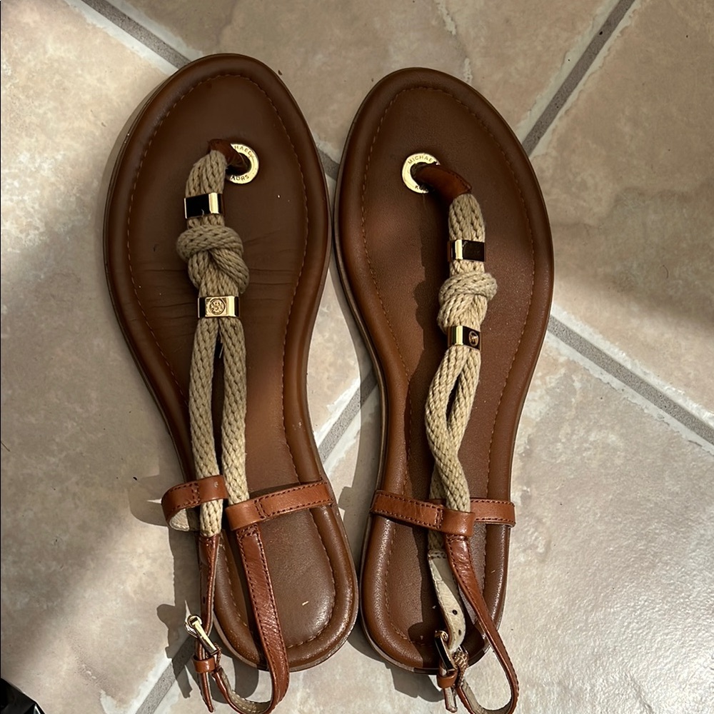Michael Kors Brown Leather Sandals with Rope Detail